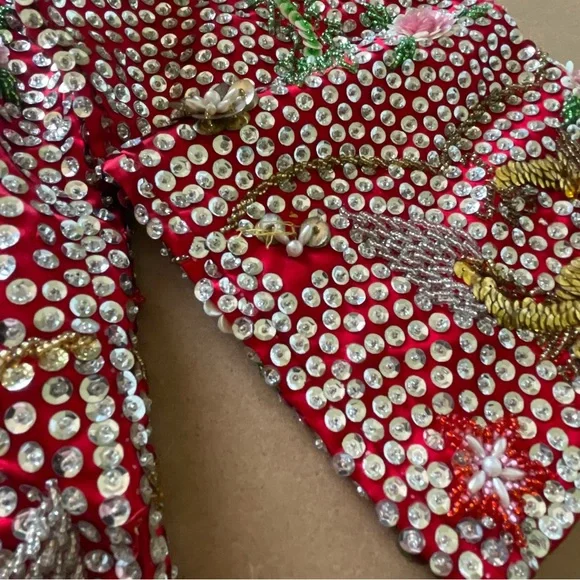 Vintage Custom Handmade Fully Beaded Sequined Traditional Chinese Wedding Dress - Picture 12 of 15